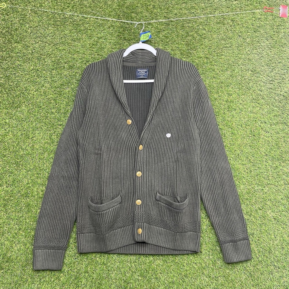 Abercrombie & Fitch Cardigan Sweater Mens Medium Shawl Collar Olive Green NWOT
